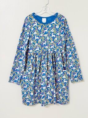 Hanna Andersson Playground Dress Blue  Unicorn Print Size 140 US 10
